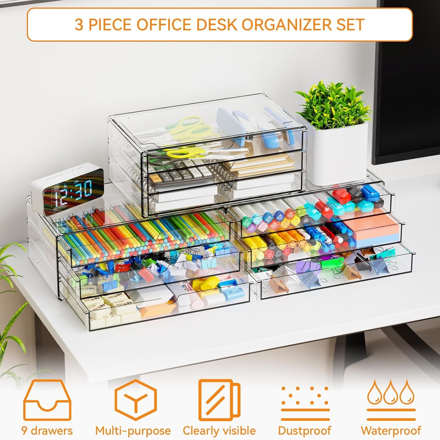 Yieach 9 Pack Small Acrylic Drawers With 18 Drawers,Clear Drawer Organizers Stackable,School,Office Supplies Organizer And Storage Bins for Stationery,Pen,Pencil,Craft,Glasses,Sunglass Organizer Case