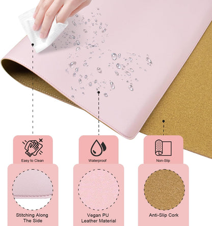 Non Slip Desk Mat, 31.5" x 15.7" PU Leather Desk Pad, Cork Desk Mat for Desktop, Desk Pad for Keyboard and Mouse, Ideal for Office and Home, Black
