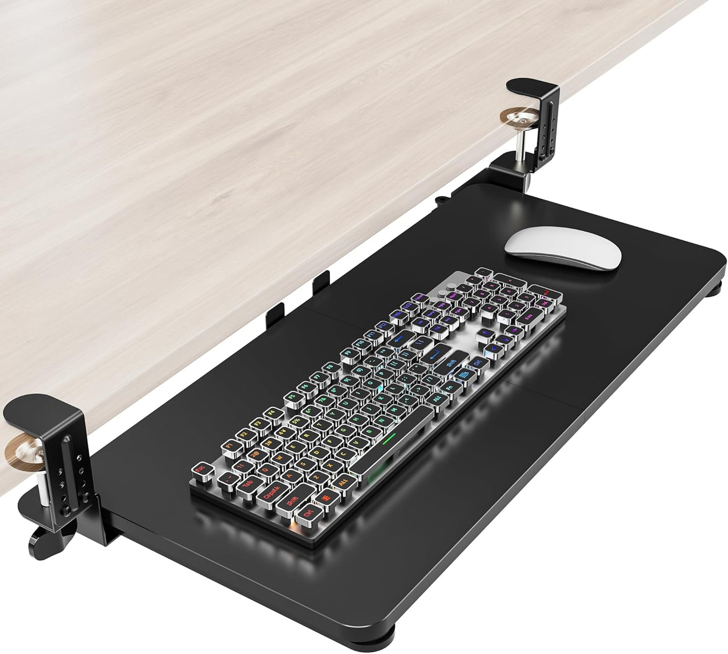 Ergonomic Mouse & Keyboard Tray Under Desk, Pull Out with Adjustable C-clamp, 20 (25.9 Including Clamps) x 11.8 Inch Slide Out Computer Keyboard Drawer Mouse Tray for Typing, Rustic Brown