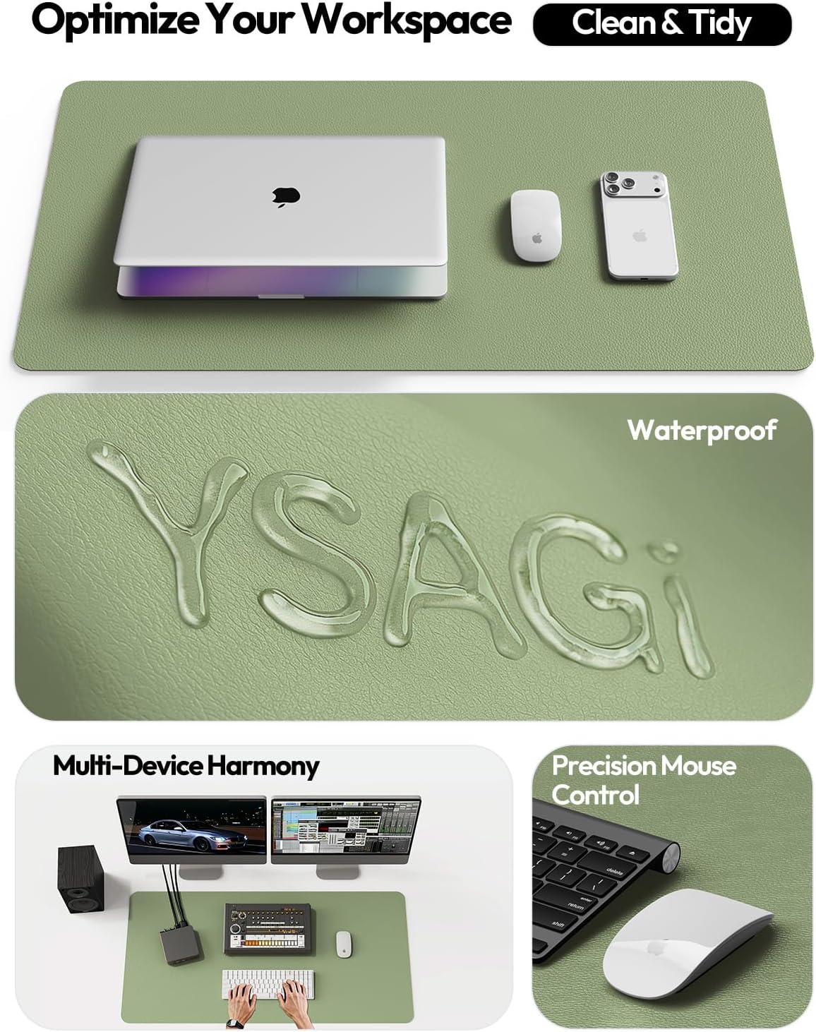 YSAGi Leather Office Desk Pad Protector, Large Mouse Pad, Non-Slip, PU Leather, Laptop Desk Blotter, Waterproof Writing Pad for Office and Home, Black, 23.6" x 13.8" - Colors A