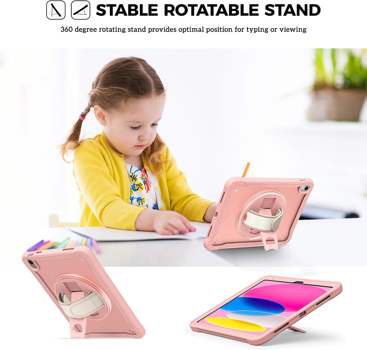 ProCase for iPad 11th Generation A16 2025/iPad 10th Generation Case 10.9 Inch 2022, Heavy Duty Shockproof Rugged Cover with Hand Strap 360 Degree Rotatable Kickstand Protective for iPad 11/10 -Black