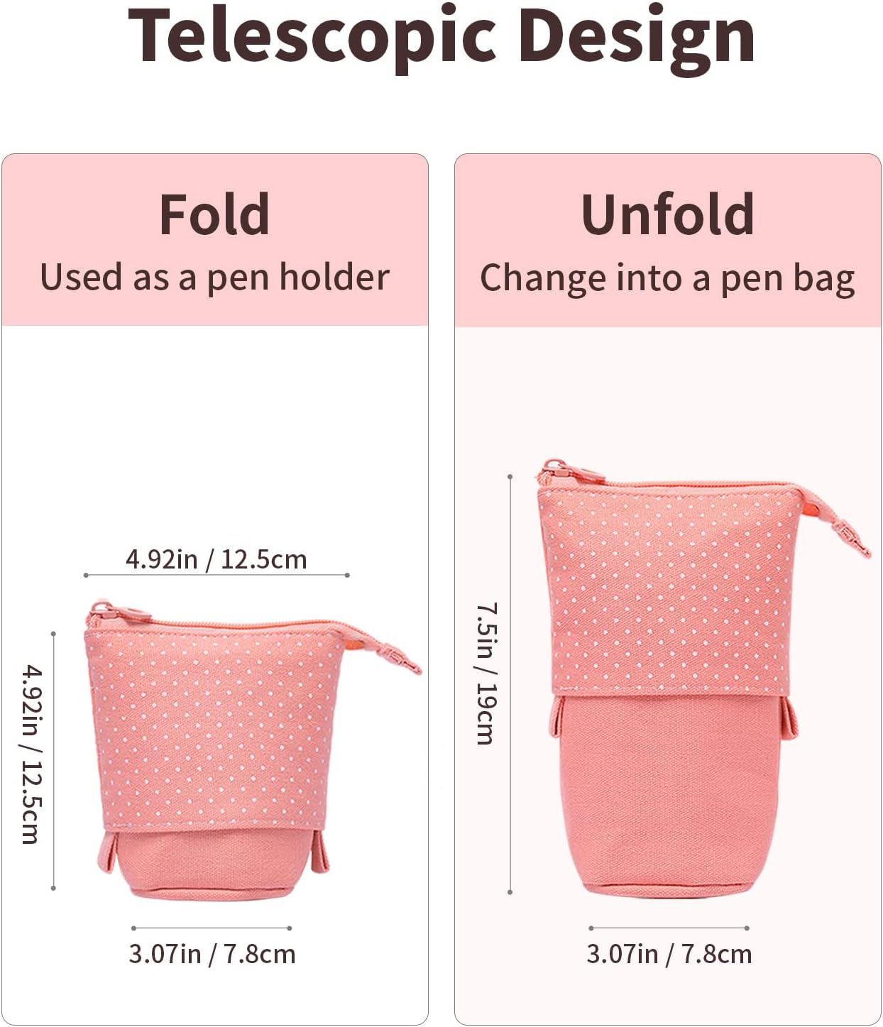 Sooez Standing Pencil Case, Cute Stand up Pencil Pouch, Telescopic Pen Pouch, Portable Pencil Holder, Kawaii Stand up Pencil Case, Spacious Pencil Pouch Bag for School Office Supplies, Black