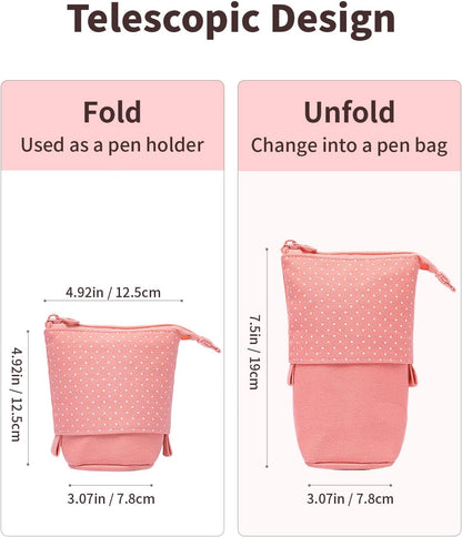 Sooez Standing Pencil Case, Cute Stand up Pencil Pouch, Telescopic Pen Pouch, Portable Pencil Holder, Kawaii Stand up Pencil Case, Spacious Pencil Pouch Bag for School Office Supplies, Black