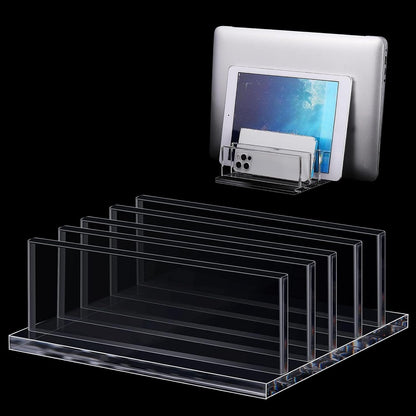 Frienda 1 Piece 4-Compartment Acrylic Vertical Laptop Stand, Can Accommodate with a Thickness of Less Than 2 cm, Fits Most Laptop (Black)