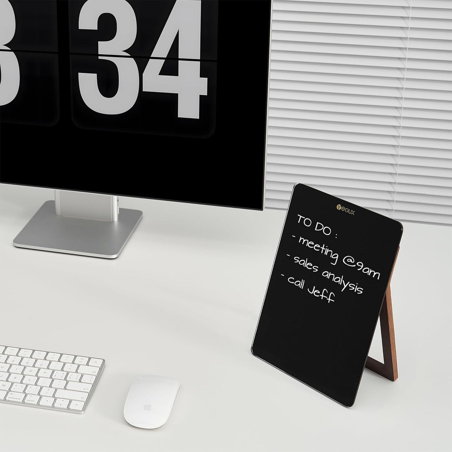 YEOUX Glass Desk Whiteboard with Reversible Wood Stand, Desktop Small White Board, Reusable Mini Dry Erase Board 6.7"x9.5" for Office, Home, School, Marker&Eraser Included