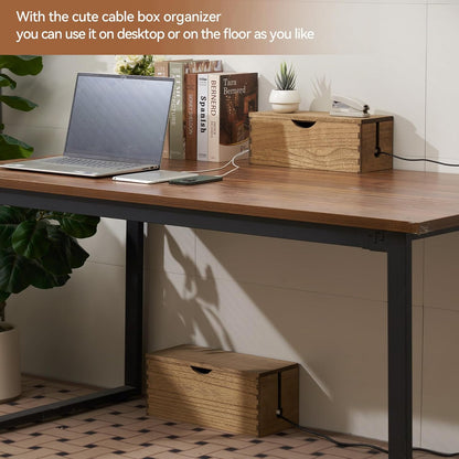 KIRIGEN Wooden Cable Management Box Set of 2 - Solid Wood Large & Small Cord Organizer Hides Power Strips, Chargers & Wires for Desk, TV Stand, Home Office DXH2T-NA