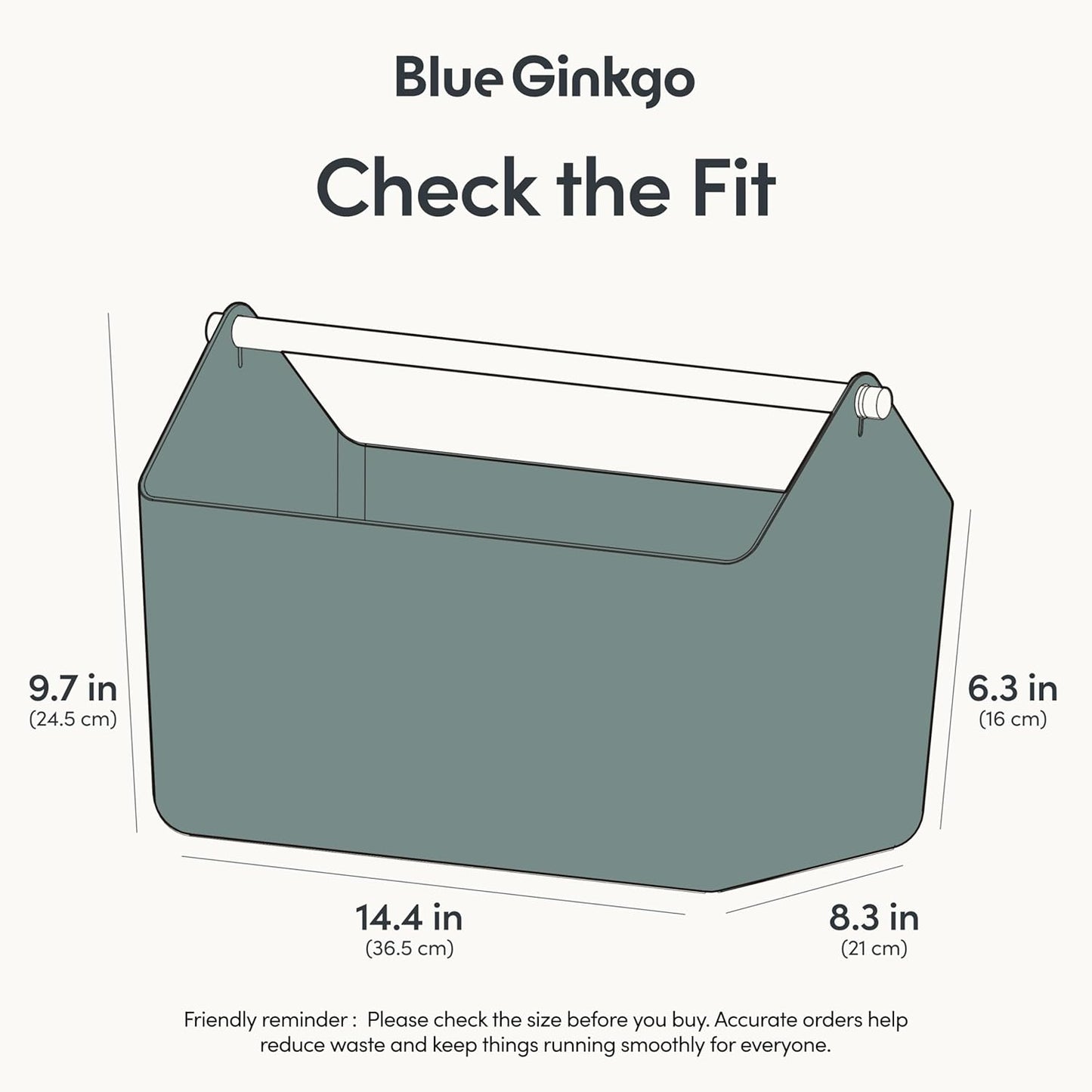 BLUE GINKGO Medium Storage Basket – Plastic Caddy with Wooden Handle for Office, Arts & Crafts, or Home Supplies (Gray)