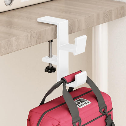 Desk Hook for Bag, Purse Hook for Table, Under Desk Handbag Hanger, Aluminum Backpack Holder, Desk Mount Hook for Umbrellas, Headphone, Cream