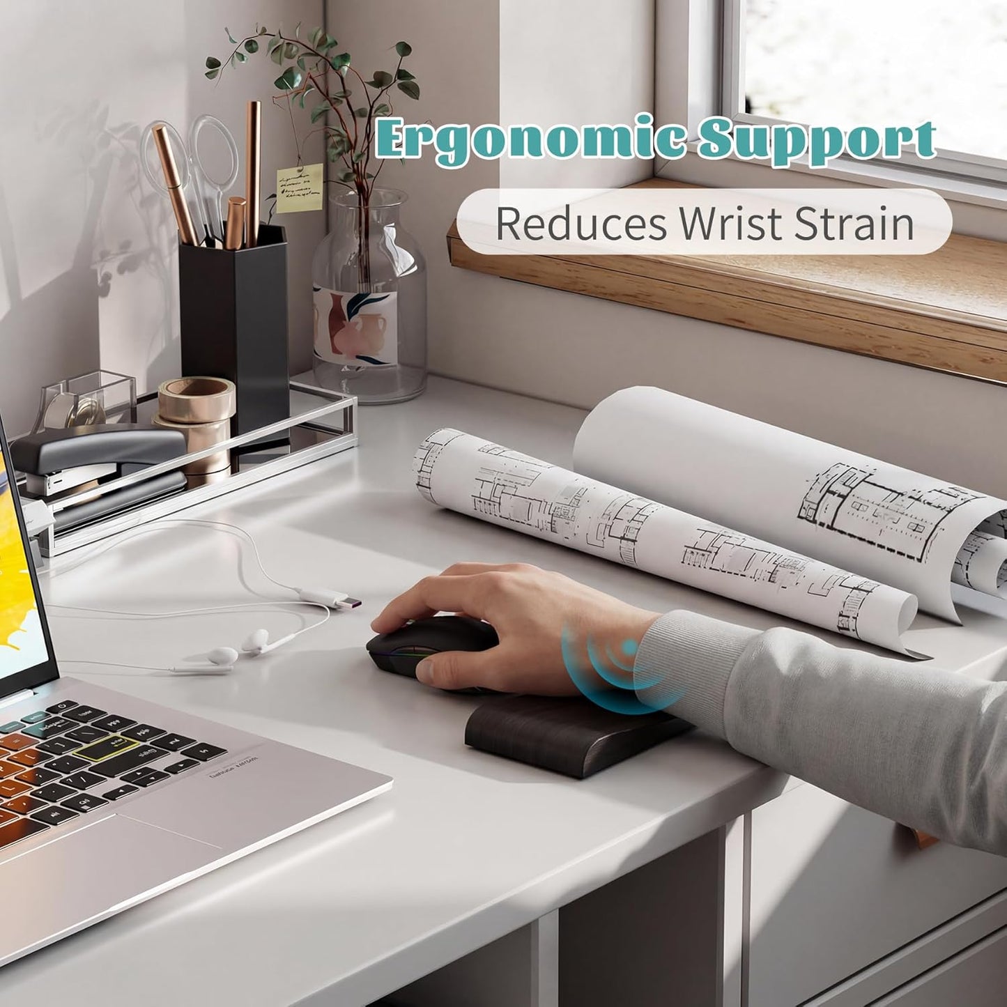 Wooden Wrist Rest, 11.8-inch Length and 22mm Thickness for Small Keyboard, Bamboo Wood Palm Rest, Ergonomic Design for Mechanical Gaming Keyboard