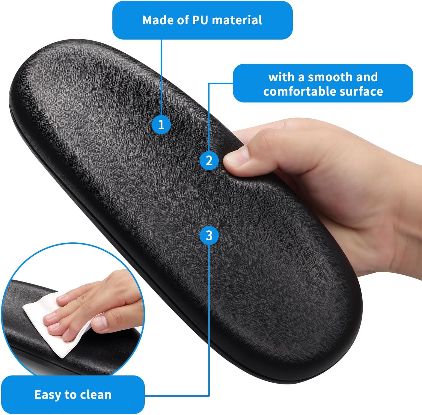 Office Chair Armrest Replacement, PU Arm Pads Caps, Fit to Most Chairs with 4" Mounting Hole Distance, 1 Pair