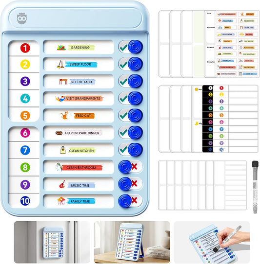Chore Chart for Kids, Checklist Planning Board with Sliders, 19 Personalizable Sheets and Magnetic Marker, ADHD Tools for Kids to Do List Routine Chart Visual Schedule Board with Stand