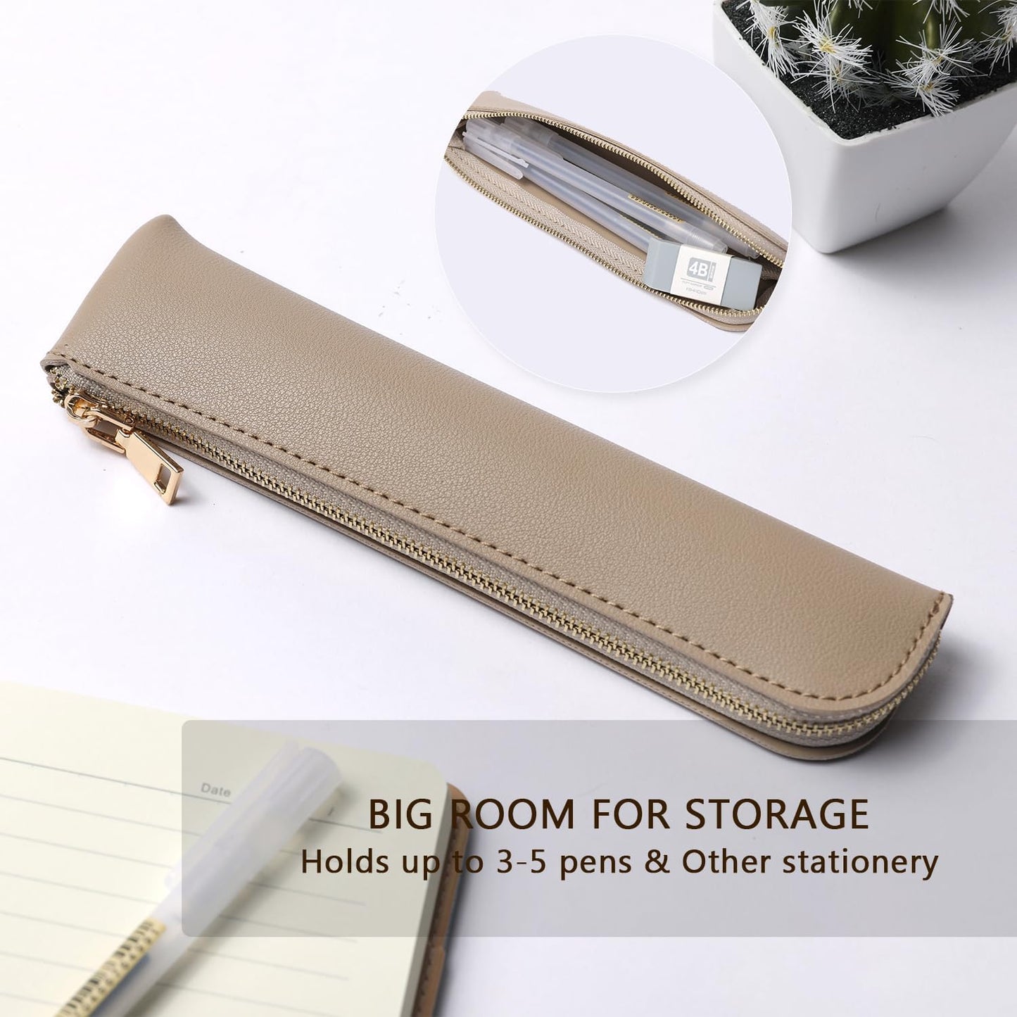 Canvas Pencil Case Small Pencil Pouch Slim Lightweight Pen Case Holder Cute Zipper Bag for School Office