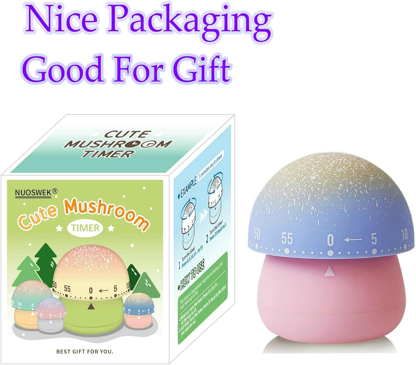 Mechanical Kitchen Timer, Cute Mushroom Timer for Kids, Wind Up 60 Minute Manual Countdown Timer for Classroom, Home, Study and Cooking (Grey Base)