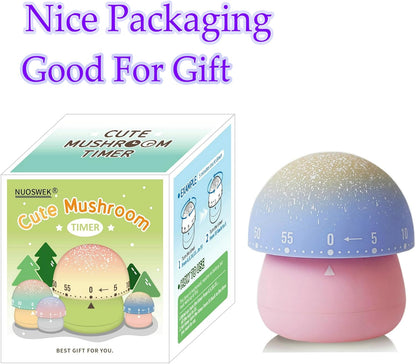 Mechanical Kitchen Timer, Cute Mushroom Timer for Kids, Wind Up 60 Minute Manual Countdown Timer for Classroom, Home, Study and Cooking (Grey Base)