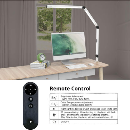 LED Desk Lamp with Clamp, Architect Desk Lamp with Dual Light and Adjustable Swing Arm, Clip-on Eye-Care 4 CCT Modes & 5 Brightness Levels Table Light Modern Computer Lighting for Home Office