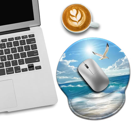 LIMKRIAN Cat Ergonomic Mouse Pad with Wrist Rest, Gaming Mouse Pad with Wrist Support, Funny Mouse Pads for Desk, Computer Mousepad with Non-Slip Pain Relief PU Base, Cute Office Desk Accessories