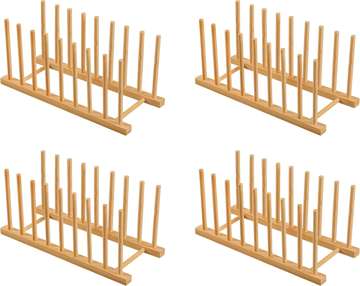 HBlife Heighten and Widen Bamboo Dish Drying Rack Plate Bowl Cup Book Pot Lid Cutting Board Stand Drainer Storage Holder Organizer for Kitchen Cabinet