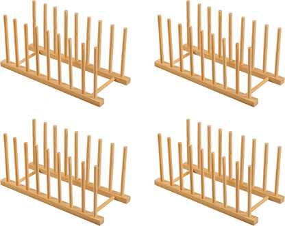HBlife Heighten and Widen Bamboo Dish Drying Rack Plate Bowl Cup Book Pot Lid Cutting Board Stand Drainer Storage Holder Organizer for Kitchen Cabinet