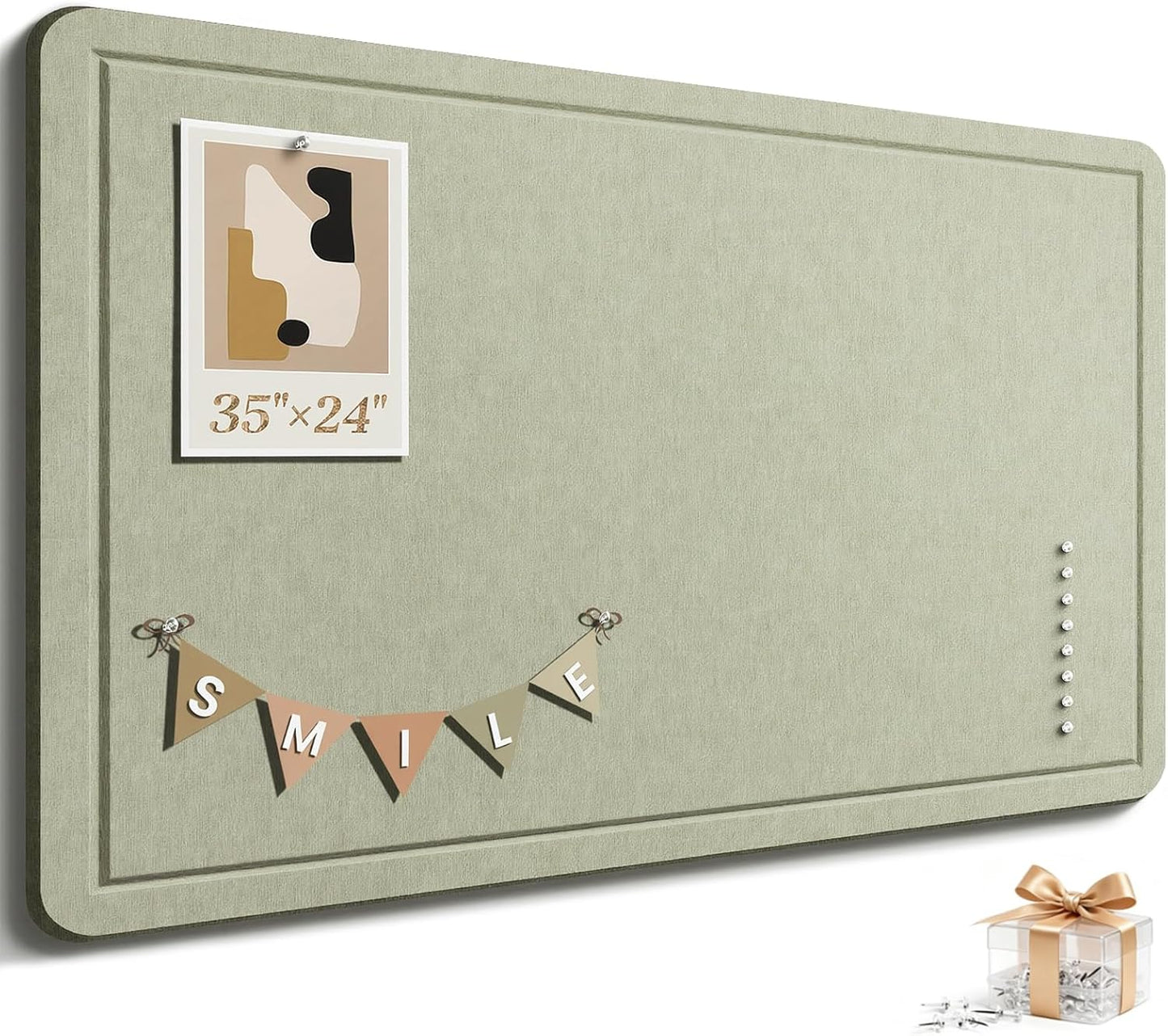 Large Bulletin Board, 35 X 17 Inches Felt Cork Board with 40 Pushpins, Foldable Felt Notice Pin Board Photo Display Board with Self-Adhesive Tape for Office Home School (Oatmeal, 35x17 inch)