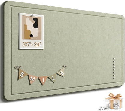Large Bulletin Board, 35 X 17 Inches Felt Cork Board with 40 Pushpins, Foldable Felt Notice Pin Board Photo Display Board with Self-Adhesive Tape for Office Home School (Oatmeal, 35x17 inch)