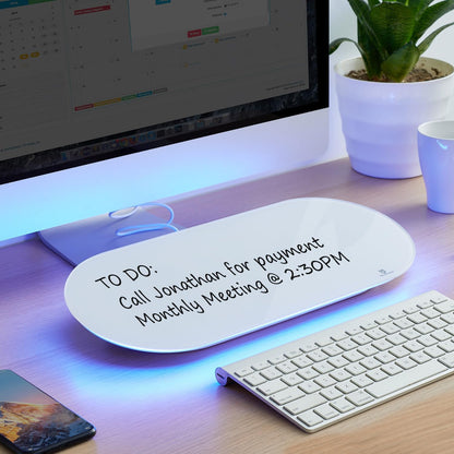 TSJ OFFICE Glass Desktop Whiteboard - 17 X 7 Inches Small Dry Erase Board with Green Light, Black Glass White Board Surface Notepad with 1 Drawer, Desk Organizers for Office, Home, School Supplies