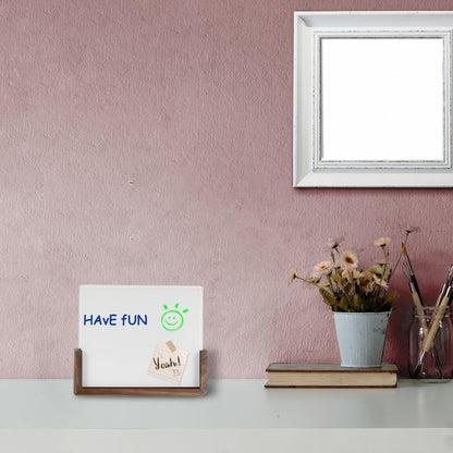 Desktop Glass Whiteboard with Walnut Wood Base,Small Dry Erase Board, Black Writing Note Pad, Desk White Board,Glassboard for Tabletop Display(Walnut Base,Glass)
