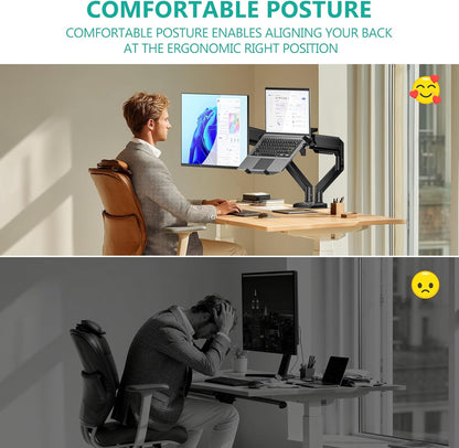 WALI Single Arm Laptop and Monitor Desk Mount for 17" Notebook and Up to 32" Screen, 2-in-1 Adjustable Monitor Arm with Laptop Tray, VESA 75x75 100x100,Holds 22-26.4 lbs, Black (GSMP001NLP)