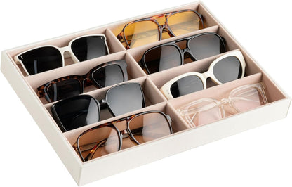 Frebeauty Sunglass Organizer,PU Leather Glasses Organizer,8-Slot Sunglasses Tray,Men's/Women's Sunglasses Box,Sunglass Case,13.3 x 9.6 x 1.5 Inches,Eyeglass/Eyewear Display Tray(Grey)