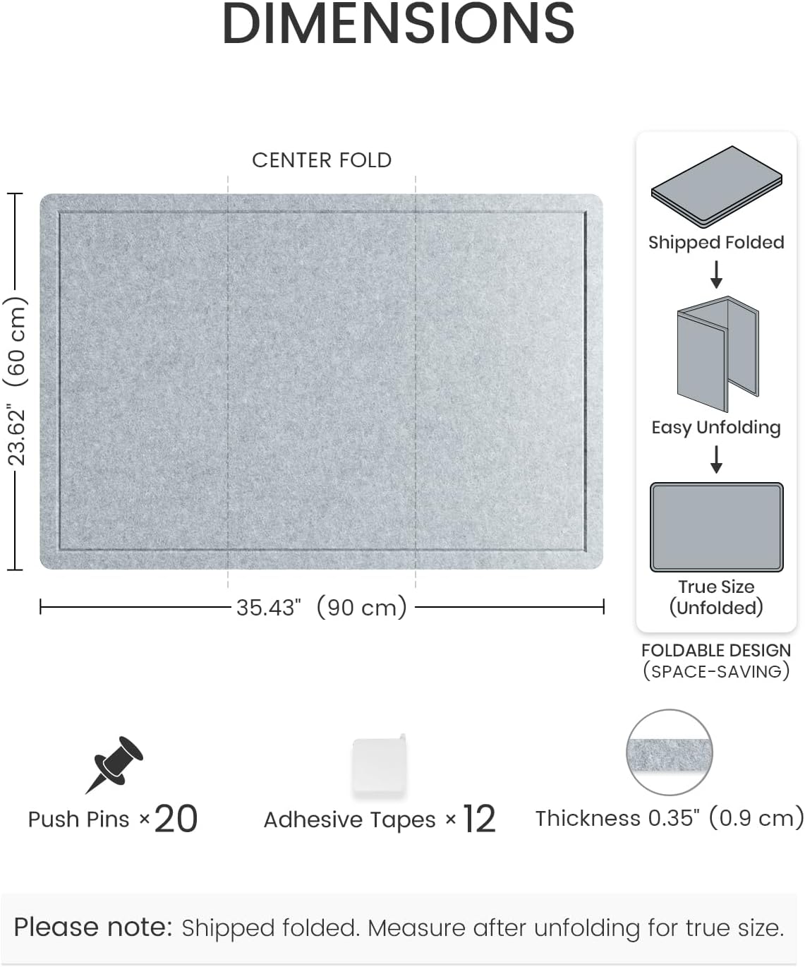 Fluxynara Bulletin Board, 23.6" x 17.5" Cork Board Alternative with 12 Safe Removable Adhesive Tabs, Foldable Felt Pin Board for Home Office, Classroom, Bedroom,Entryway for Walls—Sage