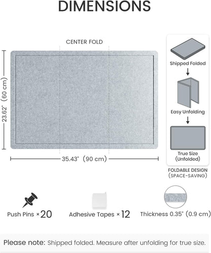 Fluxynara Bulletin Board, 23.6" x 17.5" Cork Board Alternative with 12 Safe Removable Adhesive Tabs, Foldable Felt Pin Board for Home Office, Classroom, Bedroom,Entryway for Walls—Sage