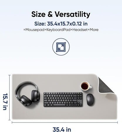 Reniteco Waterproof Large Gaming Mouse Pad with Durable Stitched Edges, Non-Slip Rubber Base, Grainy Jacquard Mouse Mat Desk Pad for Home Office Gaming, 31.5''x11.8''x0.12'', Matte Beige
