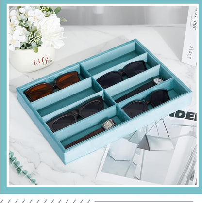 Amylove 2 Pcs Sunglass Organizer Trays Glasses Stackable Jewelry Trays Sunglass Organizer Display Box(8 Grids,Beige)