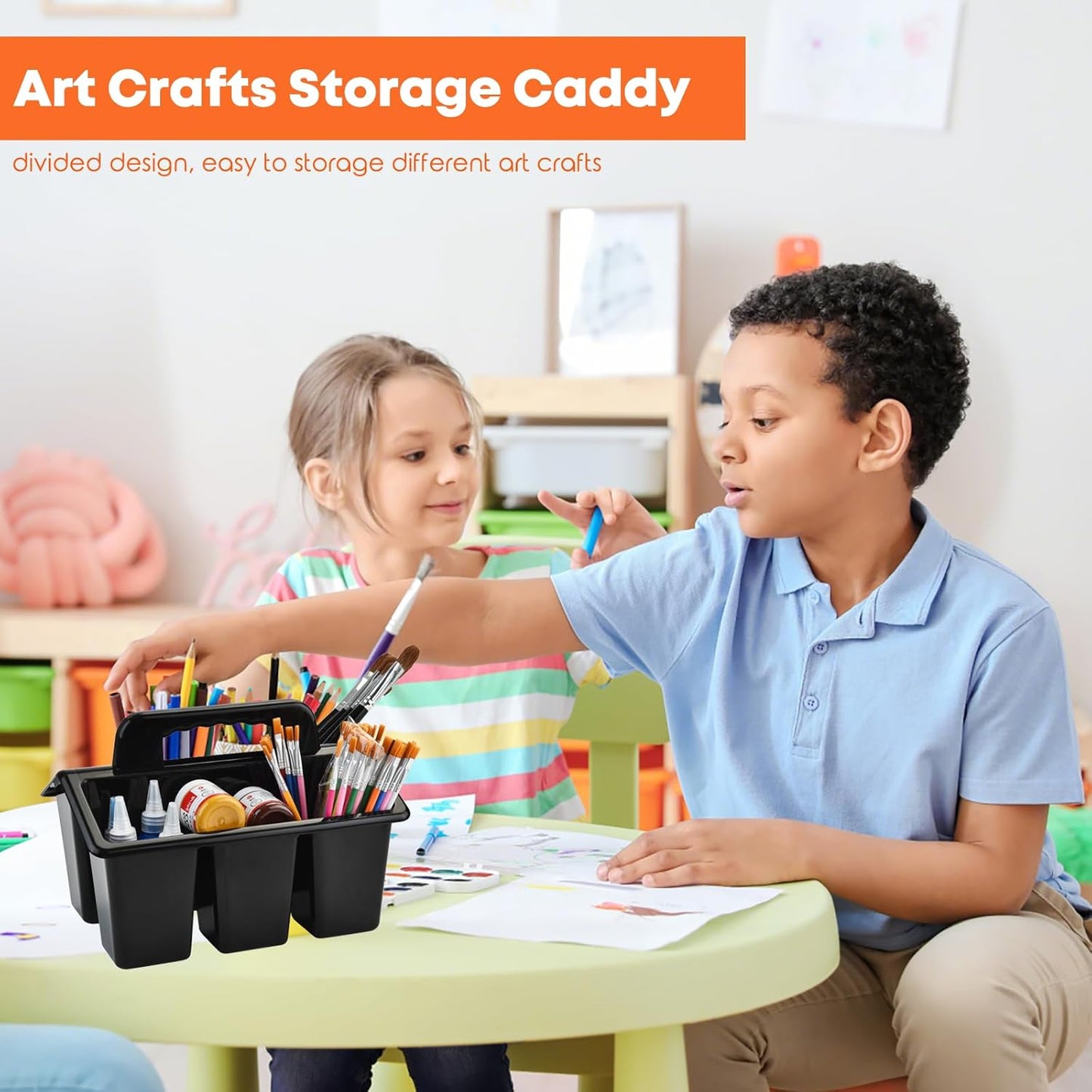 ALINK Classroom Caddy Storage Basket with Handle, 6 Pack Plastic Arts Office Crafts Caddy 4 Compartments for Kids, Pencil, Crayon, Marker, School Supplies - Clear