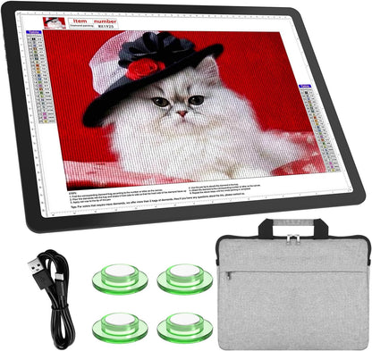 TSOCOS 11000Lux A4 Diamond Art Light Board with Carry Bag, High-Brightness Light Pad with Side Physical Buttons & 6 Levels of Brightness, 3 Colors Light Box for Tracing, Diamond Painting