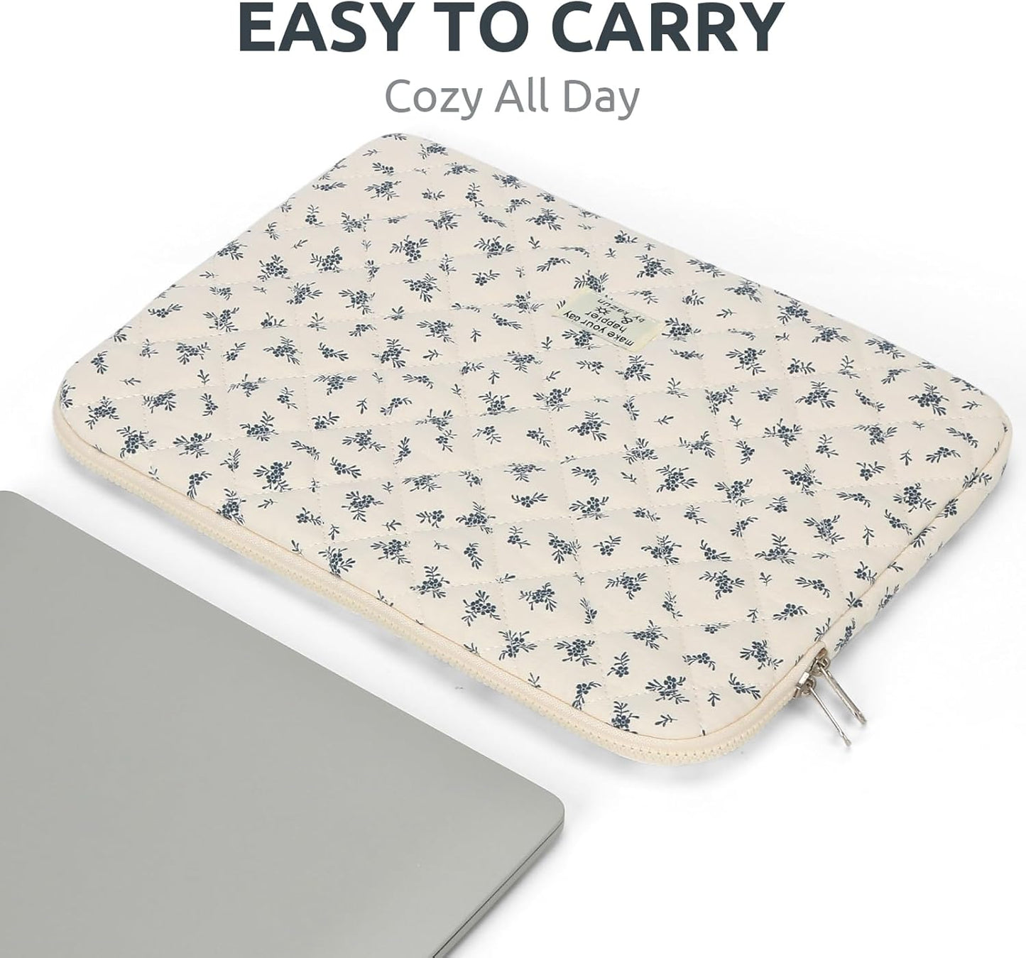 Puffy Laptop Sleeve 13 Inch Cute Quilted Laptop Protective Case Padded Floral Computer Sleeve for MacBook (A-Blue, 13 Inch)