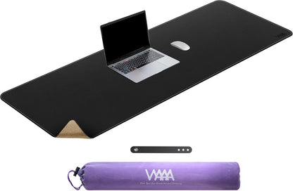 Vyaaa PU Leather & Cork Desk Mat, 39.4"x15.7" Dual Sided Computer Desk mat, Waterproof Large Mouse Pad, Non-Slip Office Desk pad, Office Desk Protector for Work/Gaming/Home (Black)