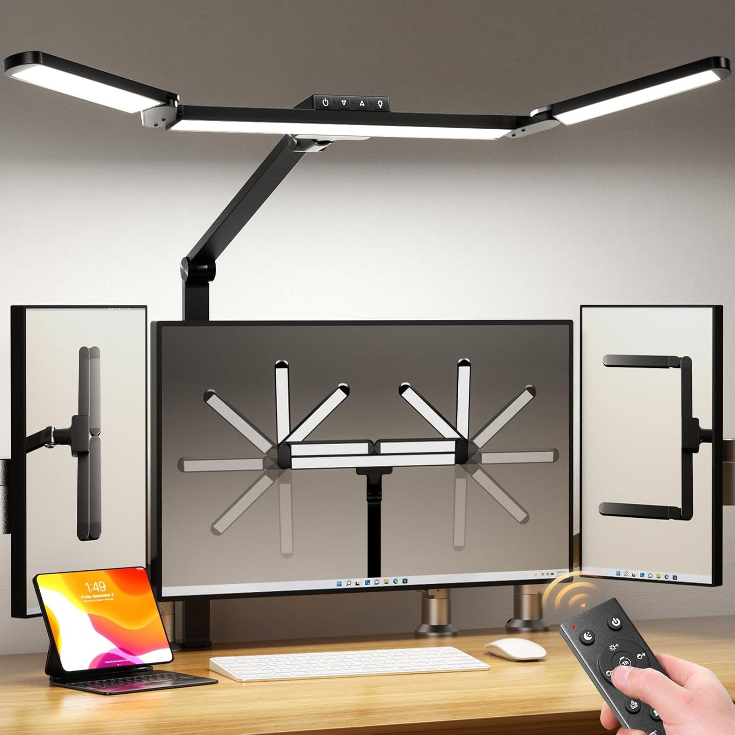 Airlonv LED Desk Lamp for Office Home, Eye-Caring Desk Light with Stepless Dimming Adjustable Flexible Gooseneck, 10W USB Adapter Desk Lamp with Clamp for Reading, Study, Workbench (Black)