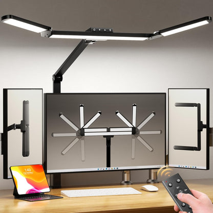 Airlonv LED Desk Lamp for Office Home, Eye-Caring Desk Light with Stepless Dimming Adjustable Flexible Gooseneck, 10W USB Adapter Desk Lamp with Clamp for Reading, Study, Workbench (Black)