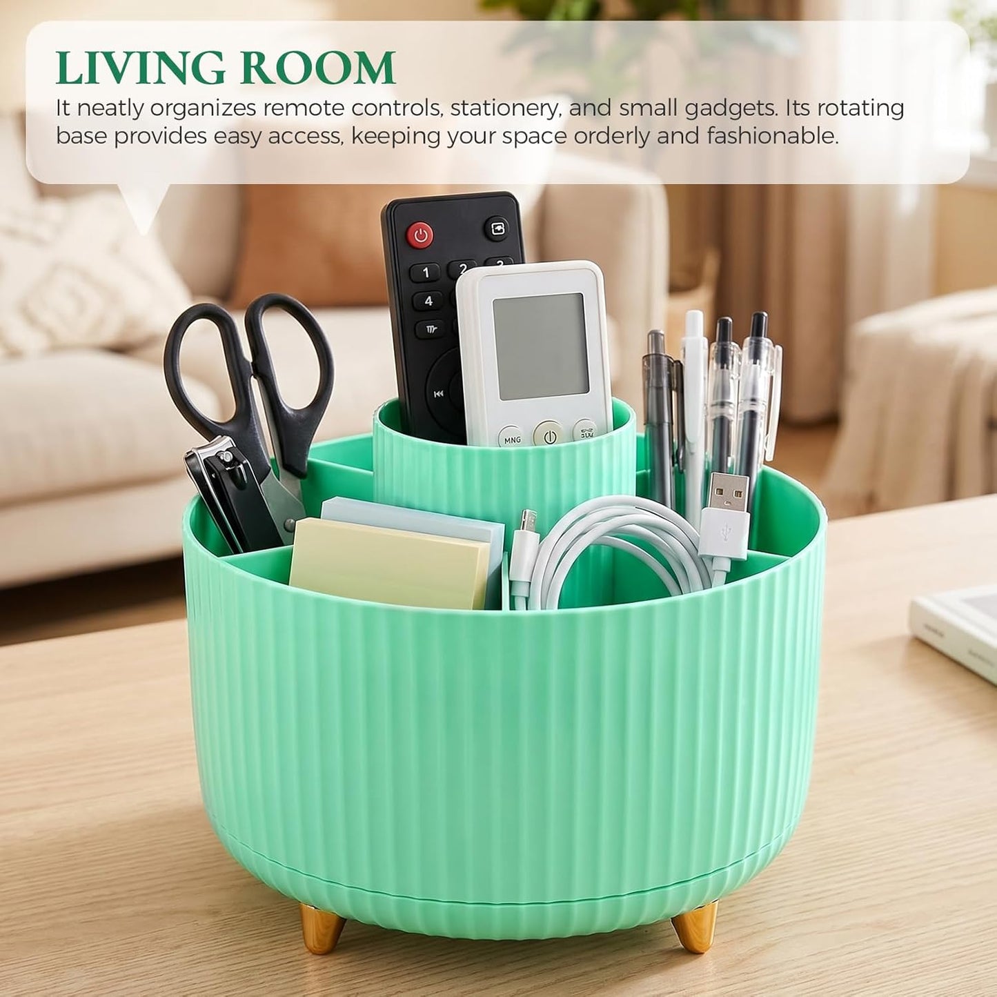 KONVINIT Pencil Pen Holder for Desk, 5 Slots 360 - Degree Rotating Desktop Organizer, Cute Desk Organizers and Accessories for School, Home, Office and Art Supply, Black