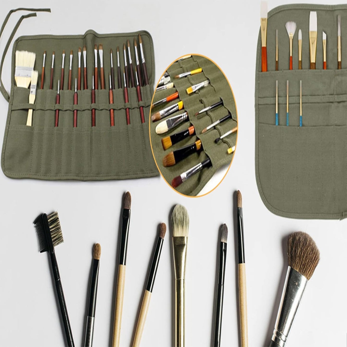 2 sets Paint Brush Holder, 22 Slots Paint Brush Storage for Acrylic Oil Watercolor Gouache Artist Paint Brush Roll Canvas Pouch, Holds 100 brushes