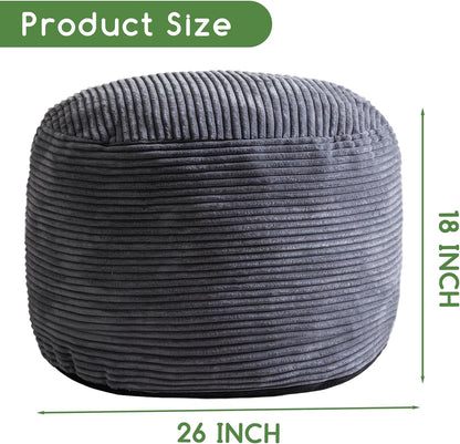 HIGOGOGO Round Stuffed Pouf Ottoman, Corduroy Poufs with Foam Chunk Filling, Furry and Fluffy Pouf Foot Stool Storage Ottoman, 20 X 15 Floor Poufs Foot Rest for Living Room, Dark Grey