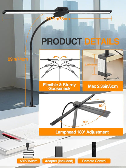 LED Desk Lamp for Home Office,5 Color+9 Brightness Office Desk Lamp,1200Lumen Eye Protection Desk Light,Computer Light with Remote Control & Timer for Office/Monitor/Computer/Study/Puzzle