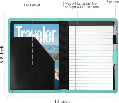 Padfolio/Portfolio Binder, Mini Padfolio Portfolio Binder 5 x 8 Legal Writing Pad, A5 Document Organizer Folder for Men Women, Black