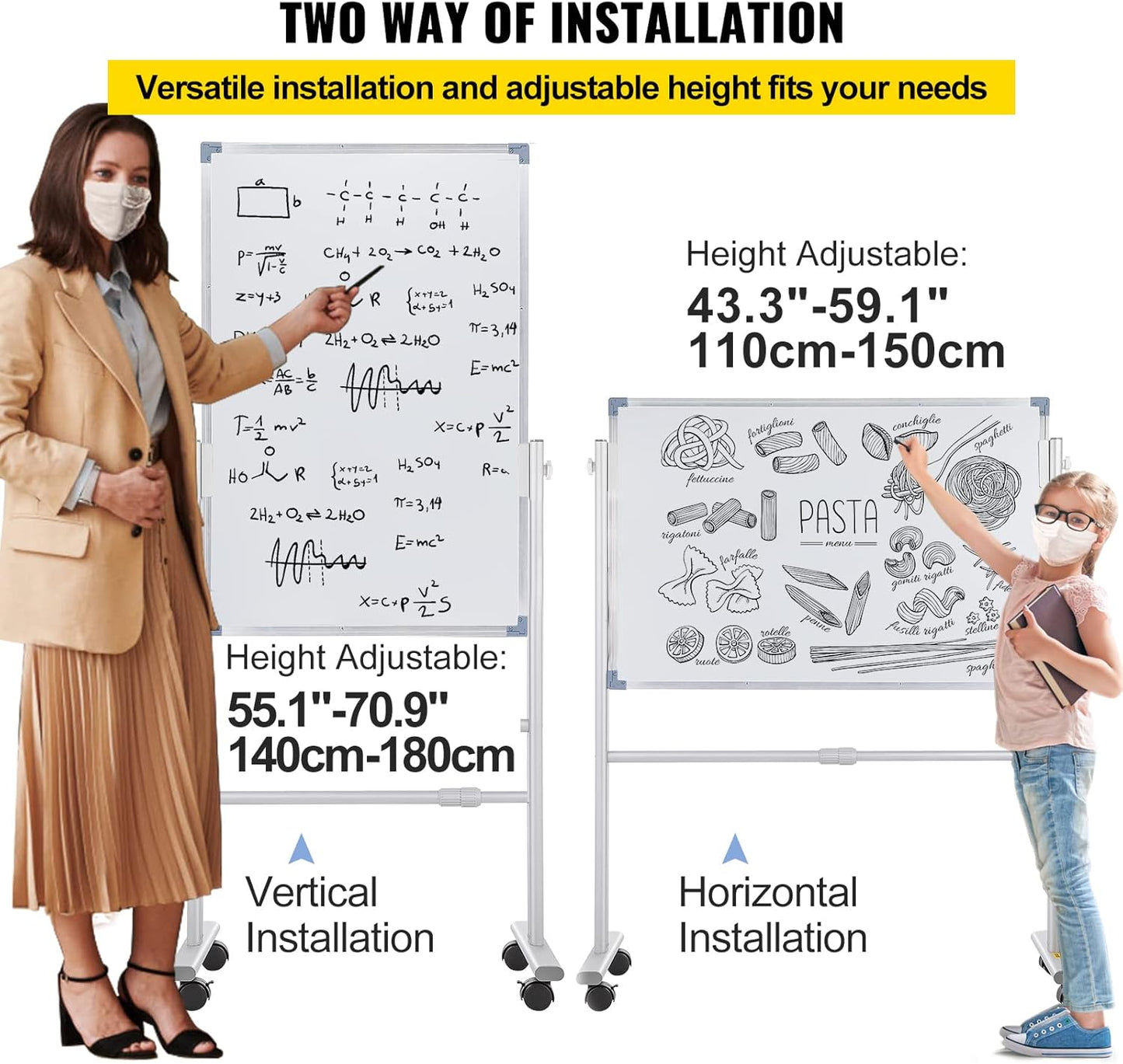 VEVOR Magnetic Glass Whiteboard, Dry Erase Board 36"x24", Wall-Mounted Large White Glassboard Frameless, with Marker Tray, an Eraser and 2 Markers, Black