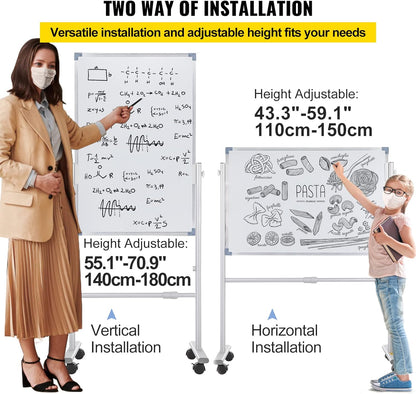 VEVOR Magnetic Glass Whiteboard, Dry Erase Board 36"x24", Wall-Mounted Large White Glassboard Frameless, with Marker Tray, an Eraser and 2 Markers, Black