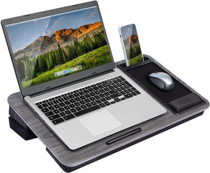 LAPGEAR Extra Large Adjustable Lap Desk – Fits Laptops up to 17.3”, Adjustable Cushion, Memory Foam Wrist Rest, Mouse Pad, Device Ledge, & Phone Slot – Black Carbon - Style No. 88108