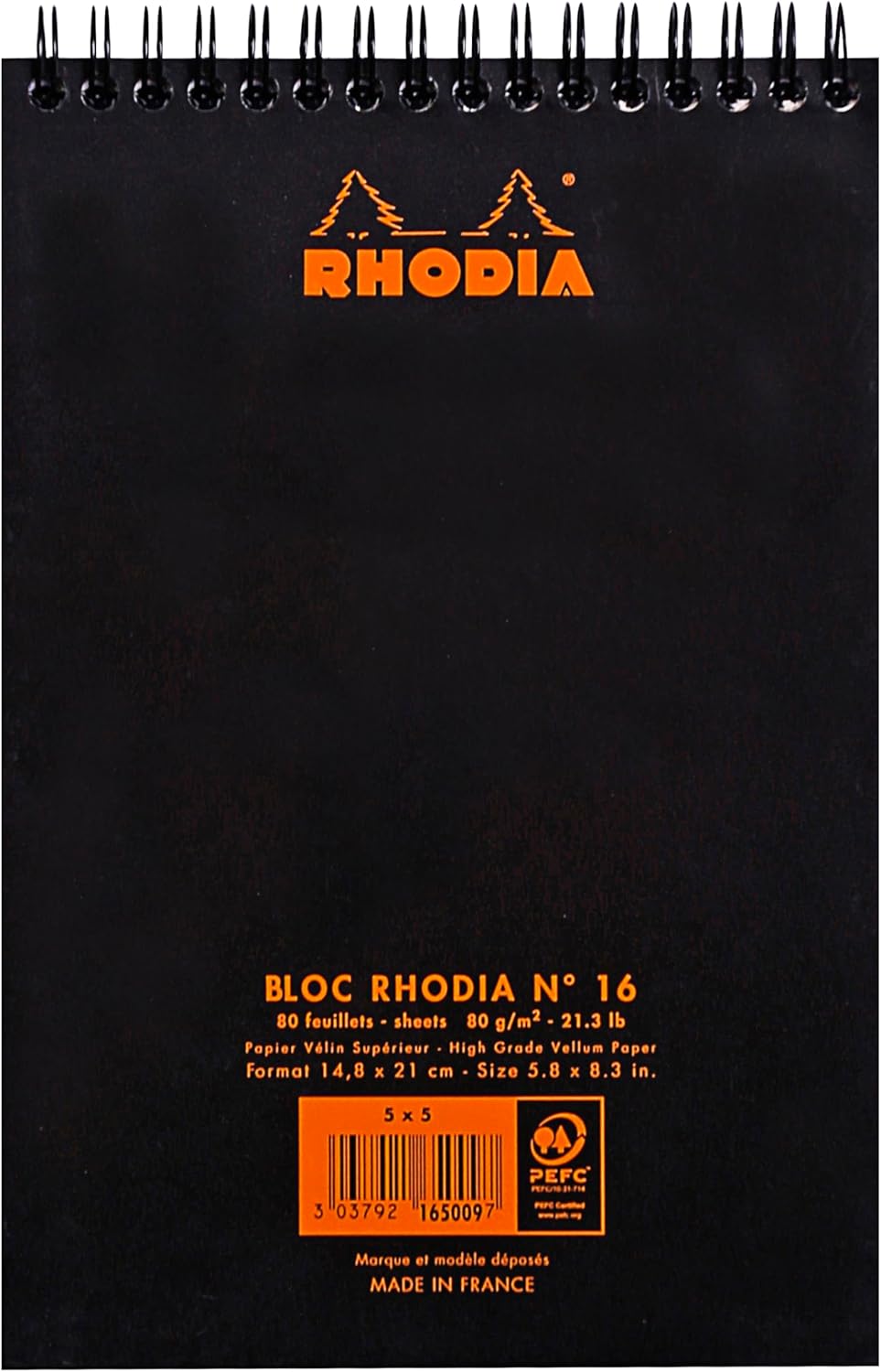Rhodia #16 Wirebound Notepad 5.8" x 8.3" Dot Pad, Orange Cover