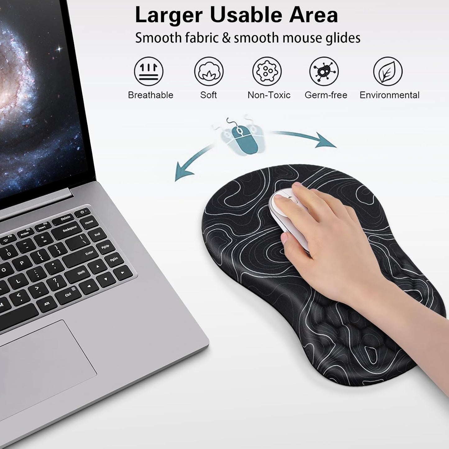 Mouse Wrist Rest, Canjoy 2 Pack Memory Foam Soft Fabric Mouse Wrist Rest Pad Support Cushion with Anti-Skid Rubber Base,Ergonomic Pain Relief Mouse Hand Rest (Black)