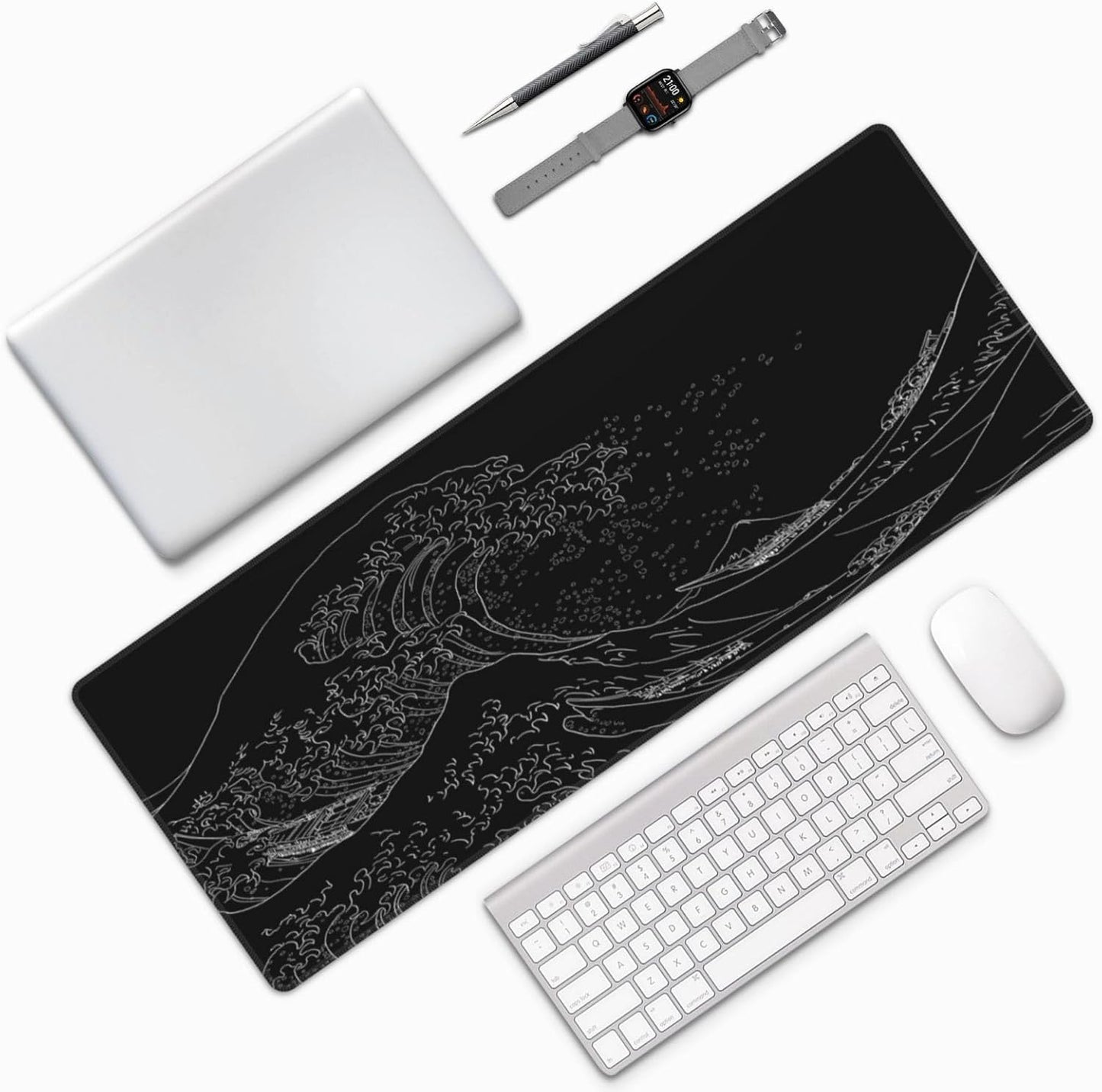 Japanese Mouse Pad, Large Japanese Desk Mat, XL Anime Gaming Keyboard Mat, Non-Slip Rubber Base, Big Extended Desk Protector for Home Office, 31.5”x11.8”