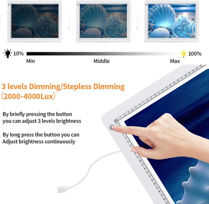 Zocelight A3 Light Pad for Diamond Painting Kit,4800Lux Super Bright 5mm Ultra Thin Diamond Art Light Board with Stand and Clip,3 Levels Dimming Light Box for Artists,Drawing,Sketching,Animation